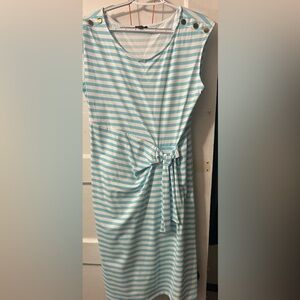 Talbots, M, women’s dress, striped blue & white with waist tie.
